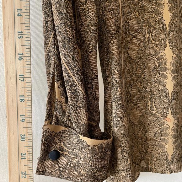 Pomodoro Womens Brown Gold Tapestry Style Print Silk Button Up Shirt Size 6 - Picture 8 of 8